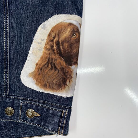 Custom Embellished Jean Jacket Dog Lovers Dark Wash Sheltie Spaniel Horse Small - Picture 9 of 12